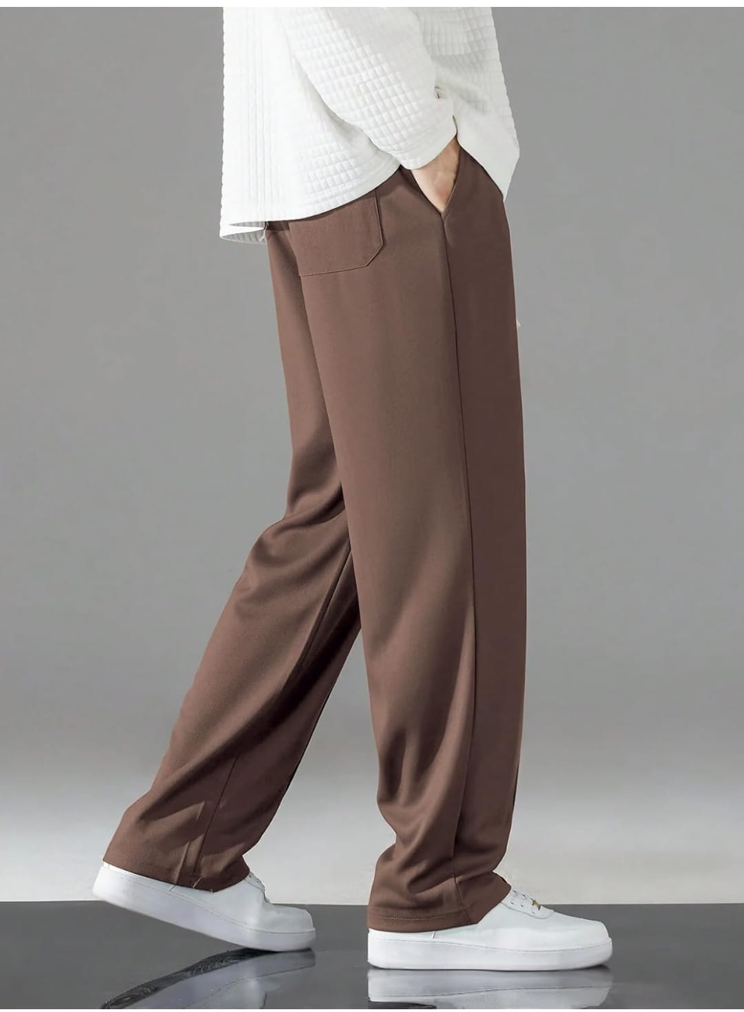 Men’s Relaxed Fit Brown Trousers - Image 2